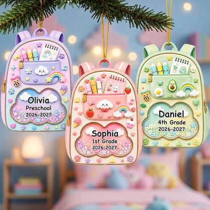 School Memory Backpack Acrylic Ornament, Personalized Christmas Tree Keepsake, Unique Creative Gift for Children