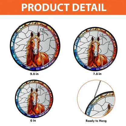 Personalized Glass Suncatcher Ornament, Colorful Horse Memorial Window Decor, Creative Gift for Pet Owners