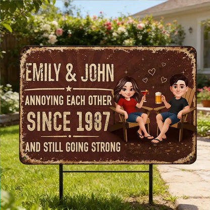 Personalized Rectangular Iron Sign, Unique Annoying Each Other Couple Gift with Garden Drinks