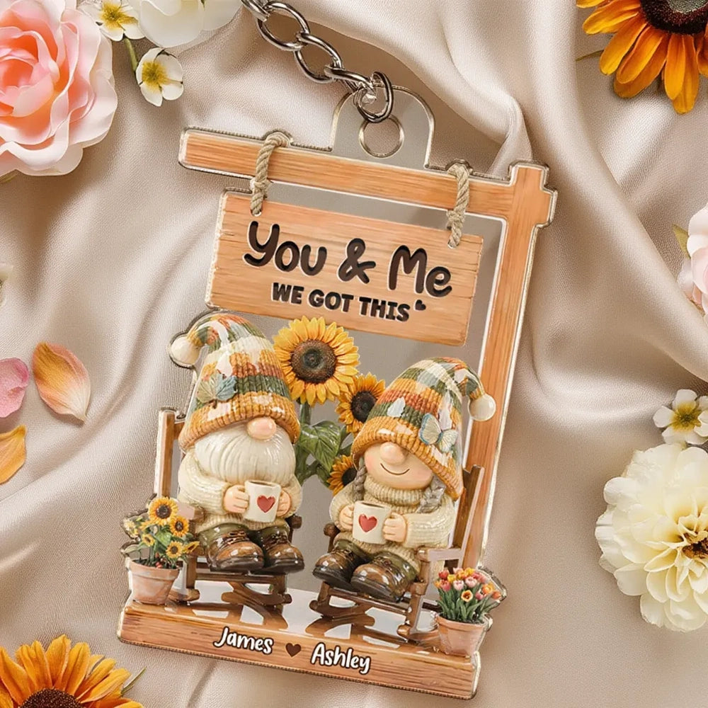Personalized Acrylic Keychain with You & Me We Got This, Cozy Couple Gnomes, Unique Cute Gift for Her