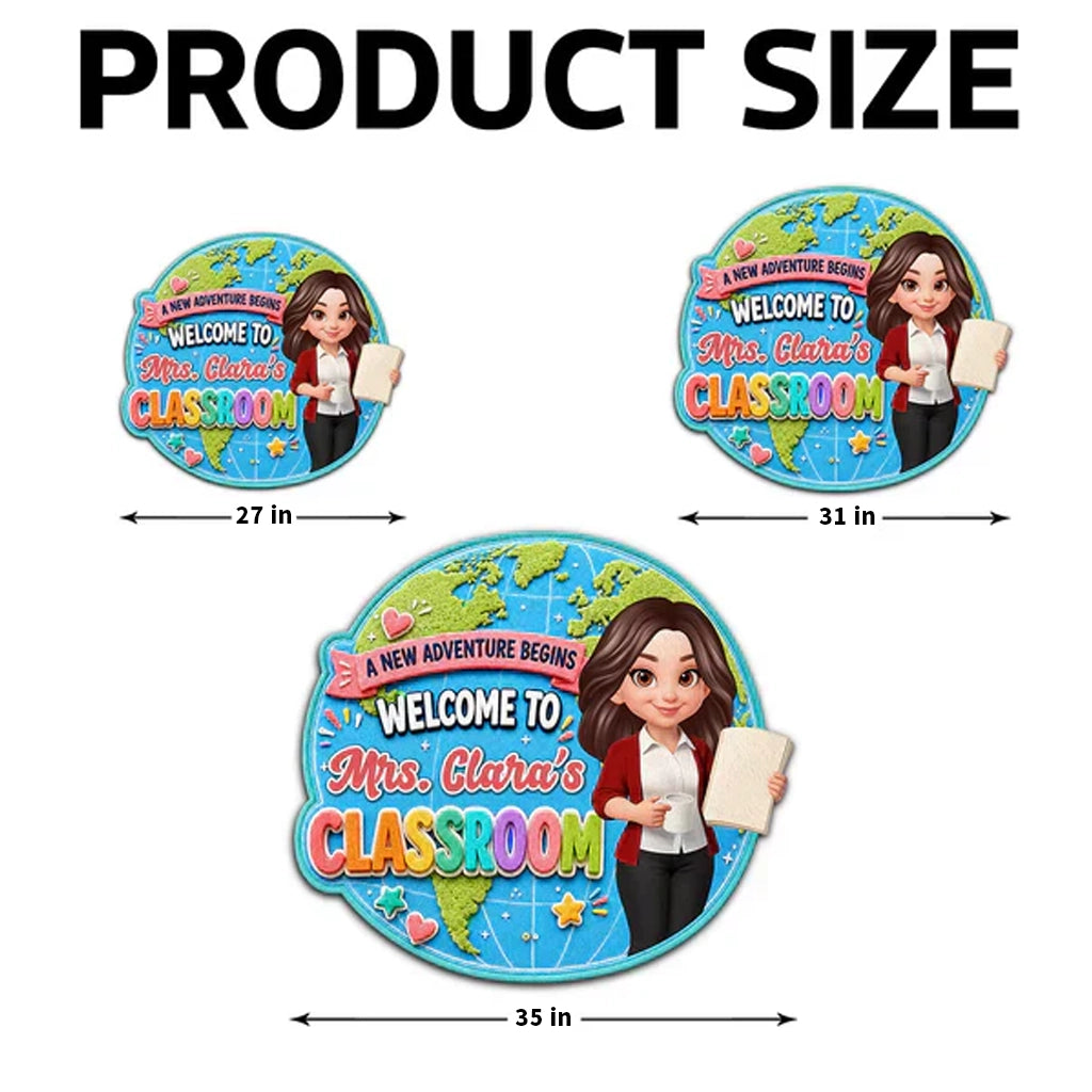 Personalized Shaped Doormat, Globe Classroom Welcome Design, Unique Creative Gift for Teacher