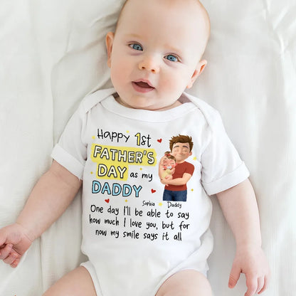 Personalized Baby Onesie for Dad, Unique 1st Father's Day Gift with Cute Hugging Baby Illustration