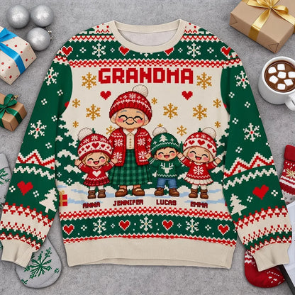 Personalized Printed Sweatshirt, Grandma Holding Hands With Grandkids, Unique Christmas Gift