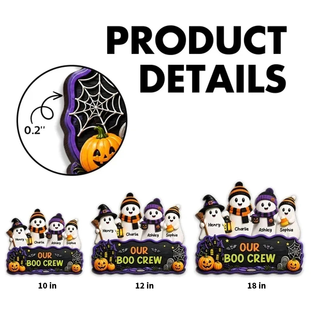 Our Boo Crew Wooden Sign, Personalized Ghost Family with Pumpkins and Haunted House, Creative Gift for Family