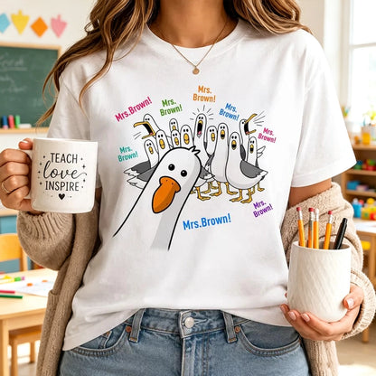 Personalized Seagulls Calling Classic Tee, Custom Teacher Name Design, Unique Back-to-School Gift