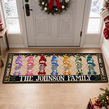 Personalized Snowman Family Standard Doormat, Colorful Christmas Entryway Decor, Unique Gift for Family