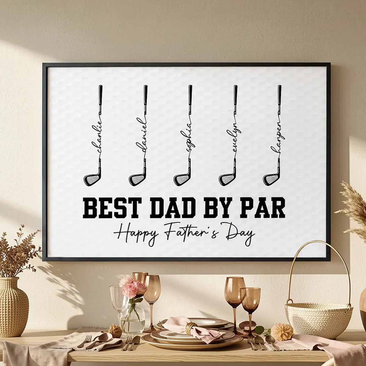 Personalized Golf Club Poster, Best Dad By Par Father's Day Wall Art, Unique Gift for Dad