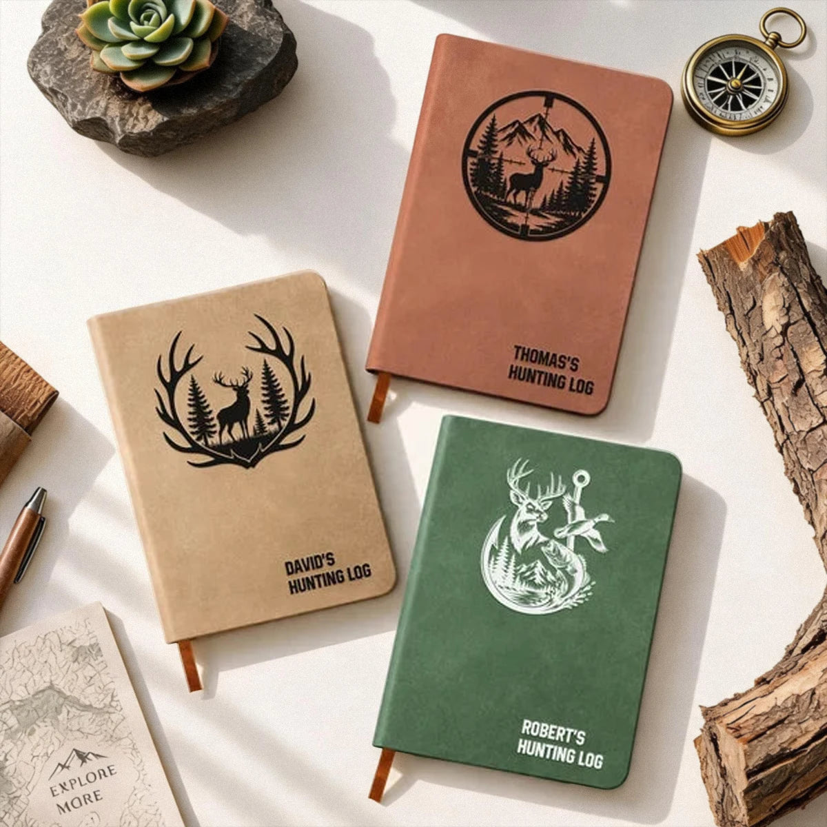 Personalized Leather Journal for Hunting Memories, Rustic Deer Design, Creative Gift for Dad or Husband