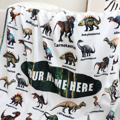 Personalized Dinosaur Chart Fleece Throw Blanket for Kids, Educational & Soft Warm Gift
