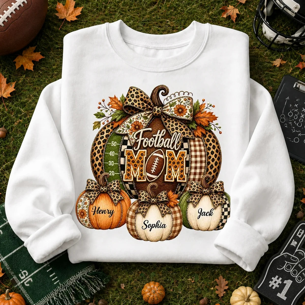 Proud Football Mom Sweatshirt, Personalized Rustic Fall Artwork, Creative Keepsake Gift for Football Moms