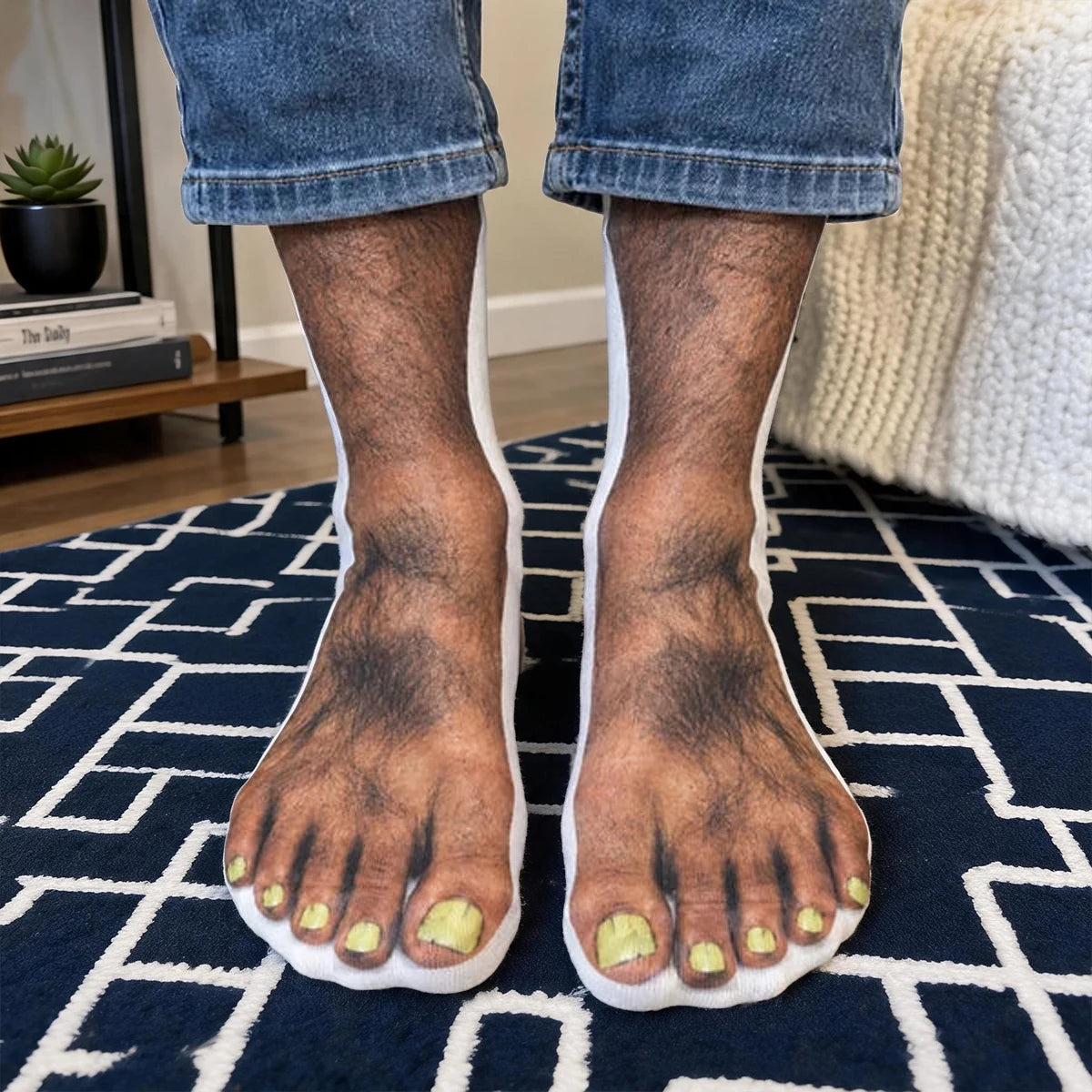 Funny Hairy Feet Crew Socks, Personalized Unique Gift for a Partner or Coworker, Cozy At-Home Laughs