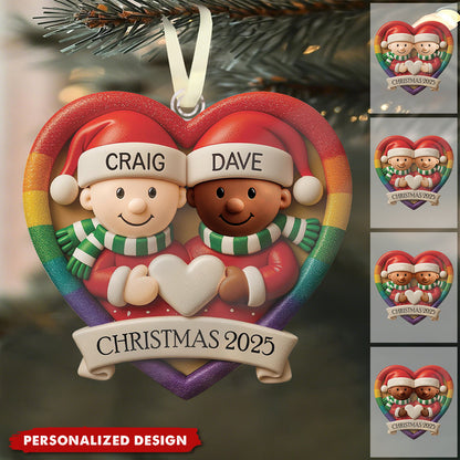 Custom LGBT Couple Acrylic Ornament, Cozy Hugging Santa Characters for Holiday Celebration, Romantic Keepsake & Special Gift