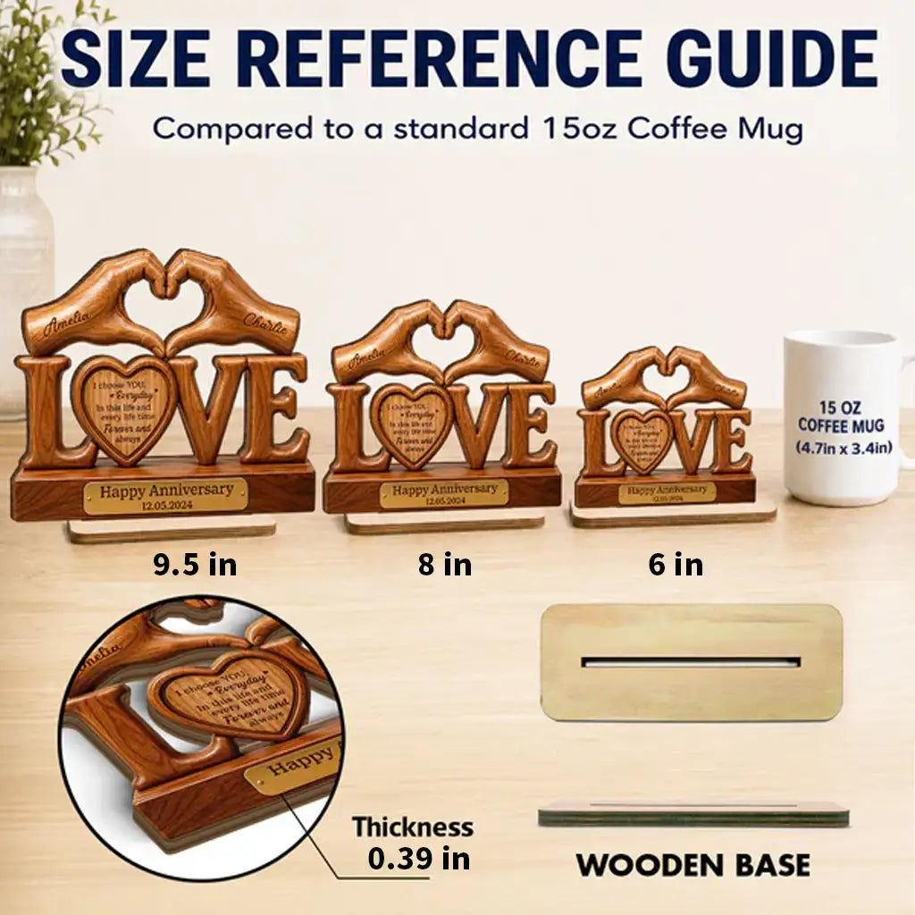 Personalized 2-Layer Wooden Plaque for Couple, Heart Hands Anniversary Unique Creative Gift