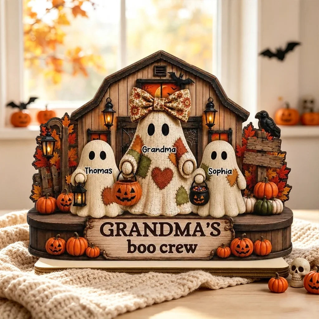 Personalized 2-Layer Wooden Plaque, Grandma's Boo Crew Halloween Decor, Unique Gift for Grandma