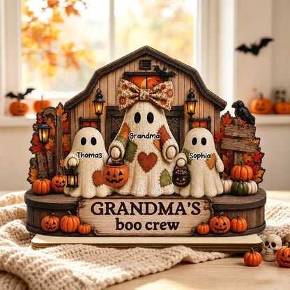 Personalized 2-Layer Wooden Plaque, Grandma's Boo Crew Halloween Decor, Unique Gift for Grandma