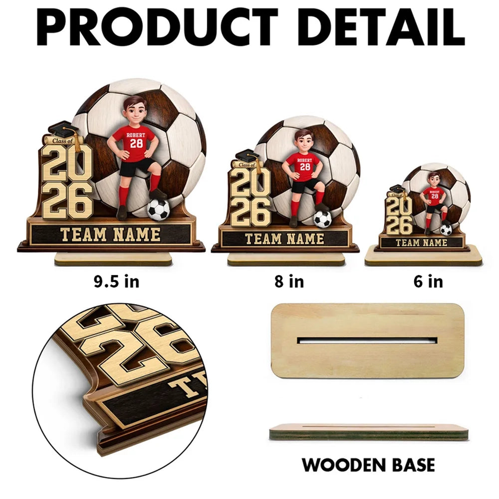 Personalized Soccer Graduation 2-Layer Wooden Plaque for Son or Daughter, Field-Ready Keepsake, Unique Gift