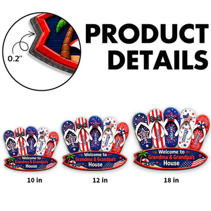 Personalized Wooden Sign With Patriotic Flip Flops, Unique Gift for Grandma & Grandpa