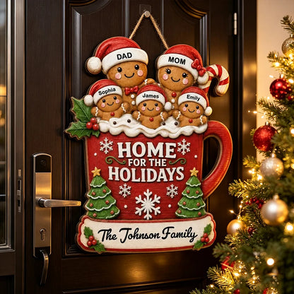 Personalized Wooden Sign, Home for the Holidays Gingerbread Scene, Creative Christmas Gift for Parents