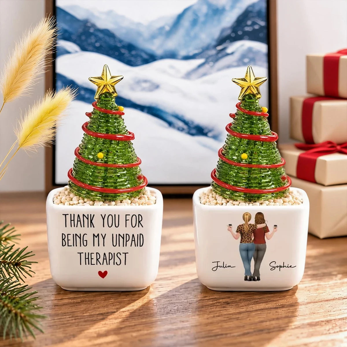 Personalized Square Glass Planter, Unpaid Therapist Quote, Unique Christmas Gift for a Close Friend