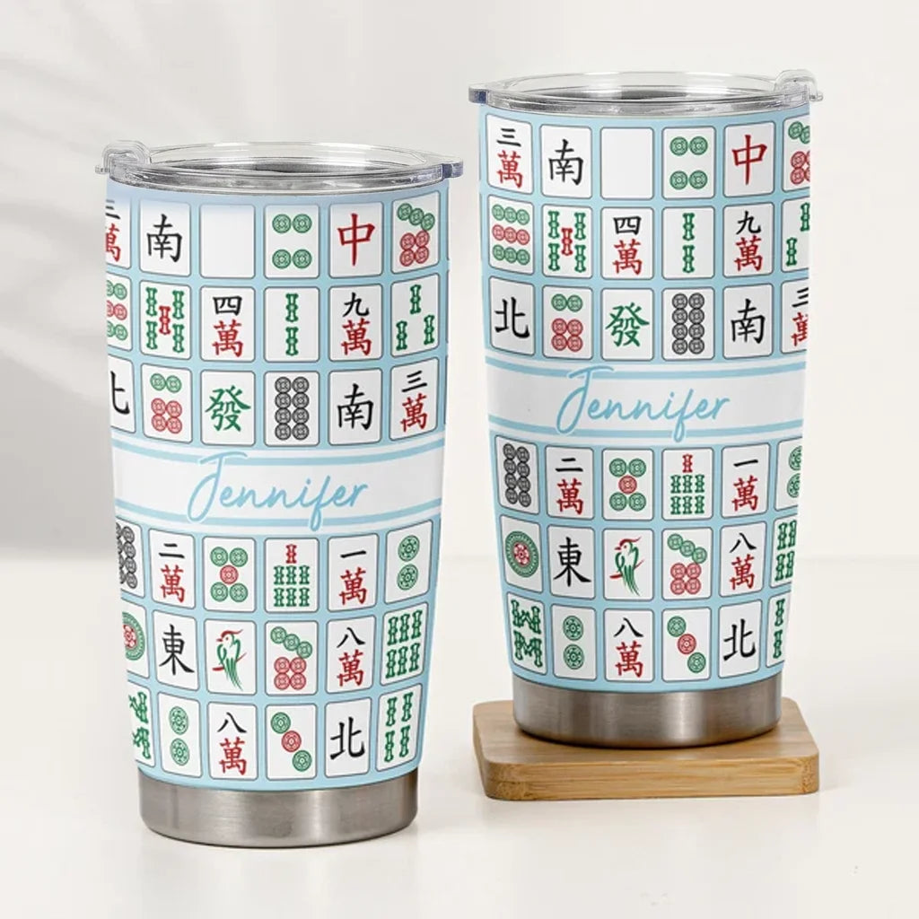 Personalized Insulated Travel Tumbler with Colorful Mahjong Tiles, Unique Gift for Mahjong Lovers