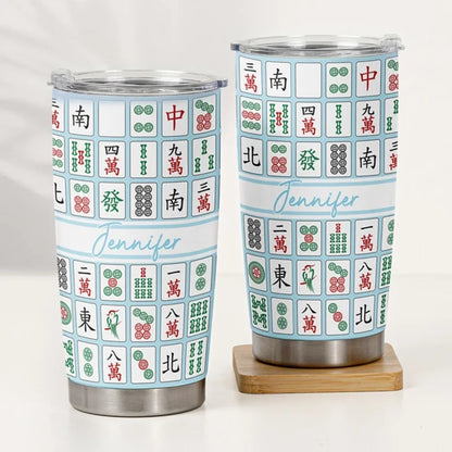 Personalized Insulated Travel Tumbler with Colorful Mahjong Tiles, Unique Gift for Mahjong Lovers