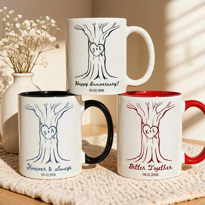 Personalized Mug with Hand-Drawn Tree Heart, Unique Creative Anniversary Gift for Couples
