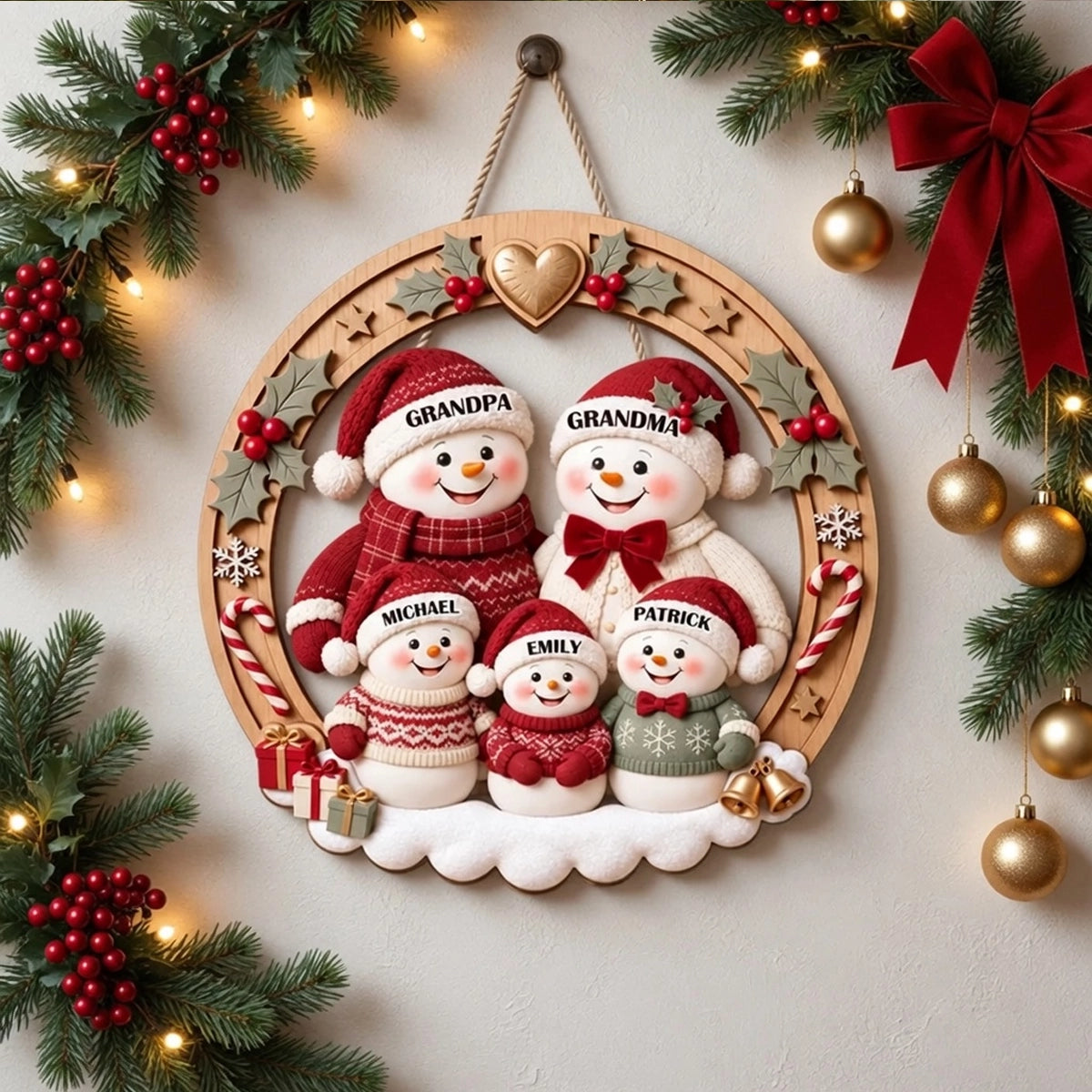 Personalized Snowman Family Wooden Sign, Festive Front Door Decor, Unique Christmas Gift for Grandparents