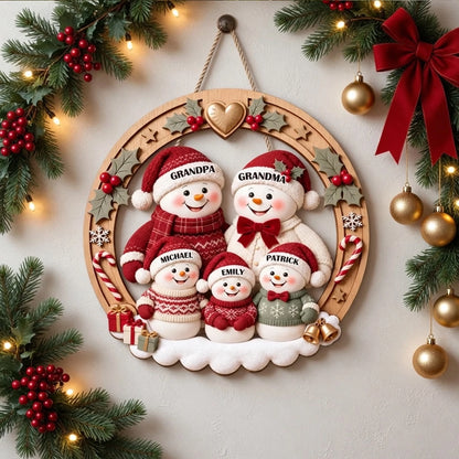 Personalized Snowman Family Wooden Sign, Festive Front Door Decor, Unique Christmas Gift for Grandparents