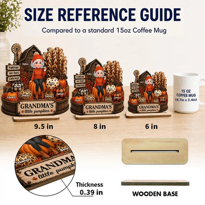 Personalized 2-Layer Wooden Plaque, Grandma Holding Coffee in Warm Autumn Farm Scene, Unique Gift
