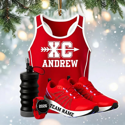 Personalized Acrylic Ornament, Red Cross Country Gear, Unique Christmas Gift for Runner