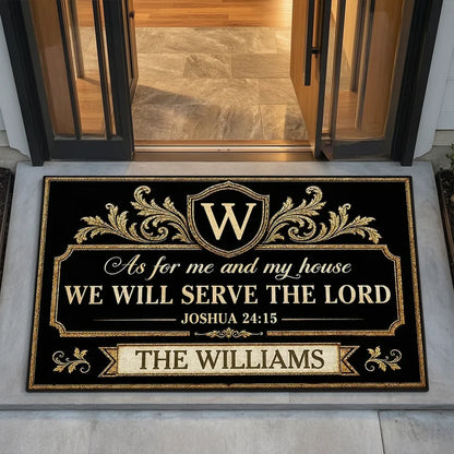 Personalized Standard Doormat, We Will Serve the Lord Verse, Creative Faith Gift for Family and Housewarming