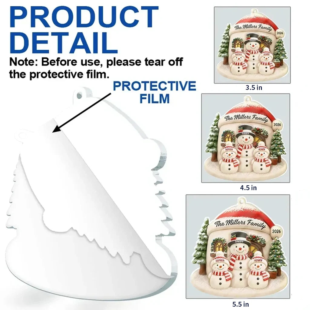 Personalized Acrylic Ornament, Cheerful Snowman Family by a Snowy Home, Heartwarming Creative Gift for Parents