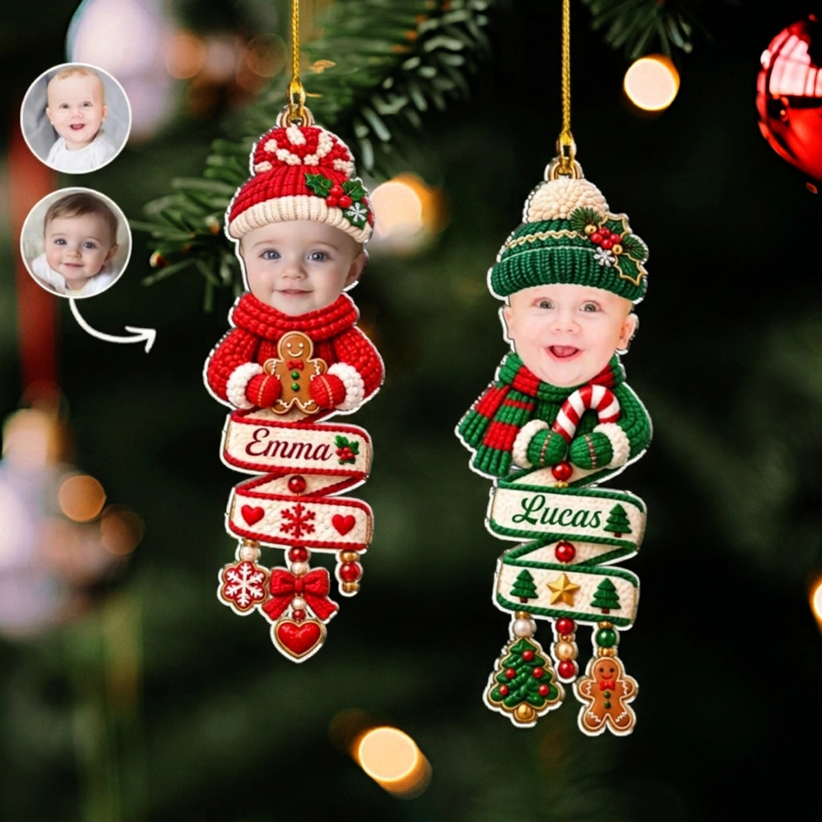 Personalized Acrylic Ornament, Knit Style Child Christmas Tree Decor, Unique Gift for Kids