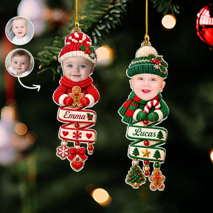 Personalized Acrylic Ornament, Knit Style Child Christmas Tree Decor, Unique Gift for Kids