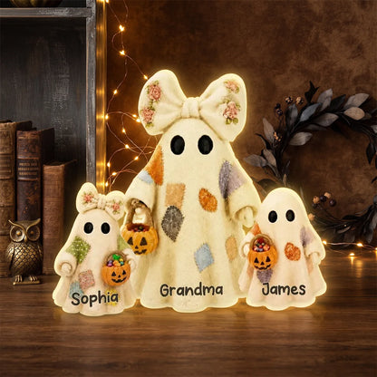 Personalized Acrylic Light Box, Patchwork Ghosts with Pumpkin Pails, Unique Halloween Gift for Grandma