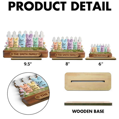 Personalized Easter Bunny Family 2-Layer Wooden Plaque, Pastel Spring Shelf Decor, Unique Gift For Family