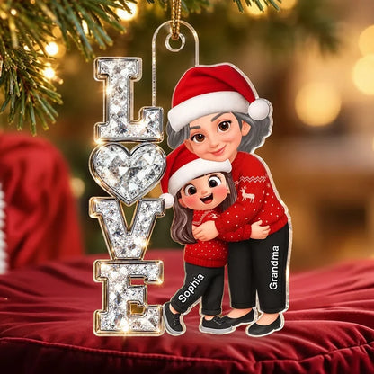Personalized Acrylic Ornament, Love Grandma Hugging Grandchild, Warm Cartoon Creative Gift for Granddaughter