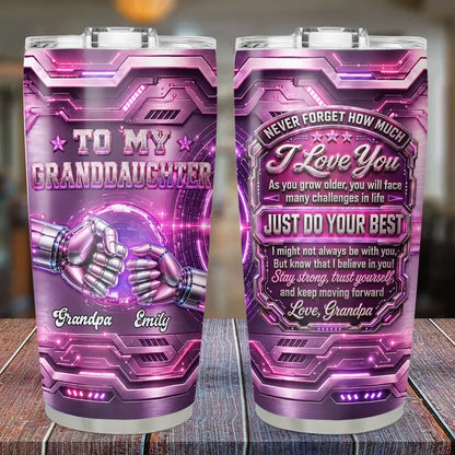 Personalized Insulated Travel Tumbler, Clasped Robot Hands, Unique Motivational Gift for Granddaughter