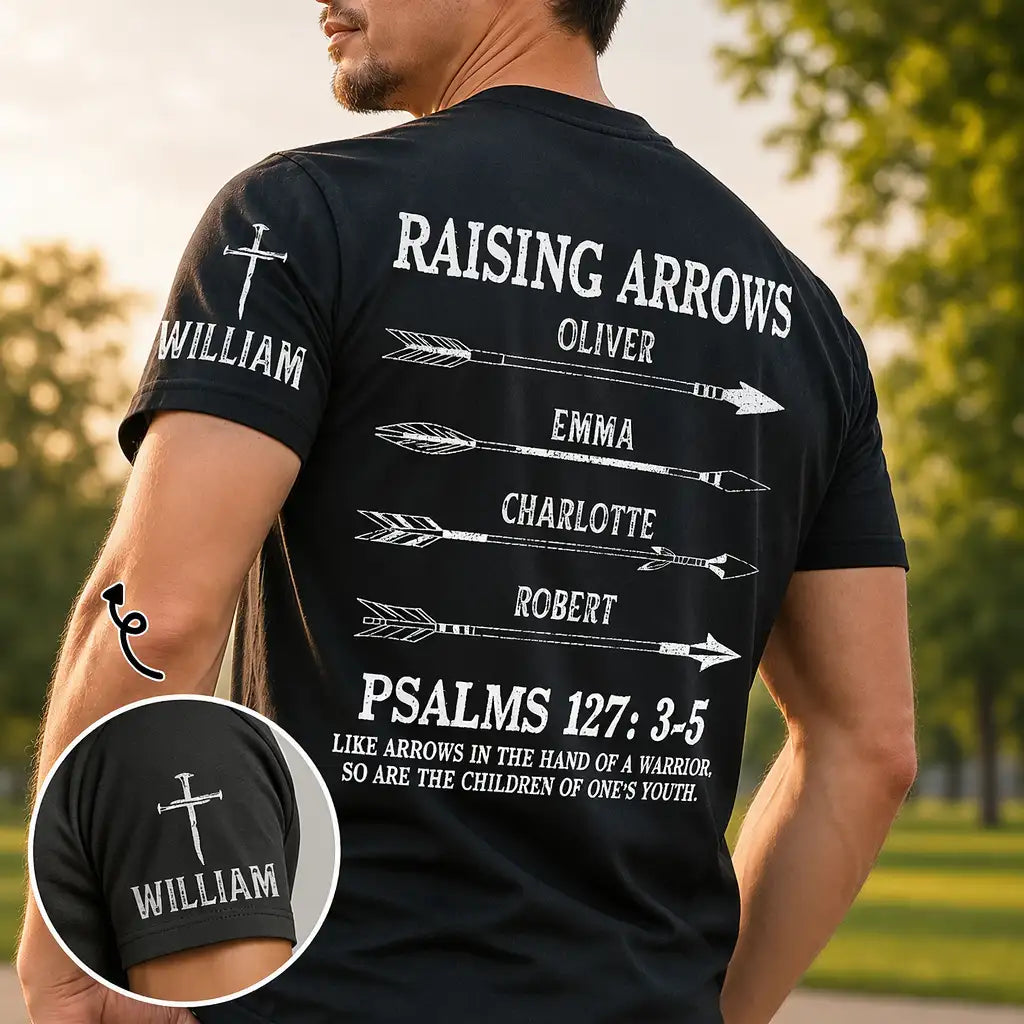 Personalized Dual Print Classic Tee with Faith Quote & Arrows, Creative Gift for Proud Dad