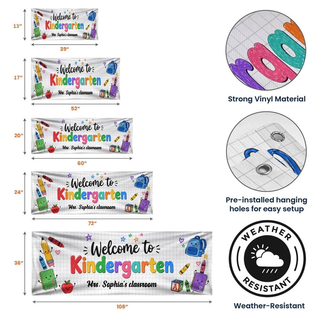 Personalized Vinyl Banner, Welcome to Kindergarten Classroom Decor, Unique Gift for Teacher