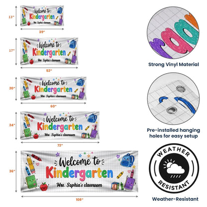 Personalized Vinyl Banner, Welcome to Kindergarten Classroom Decor, Unique Gift for Teacher