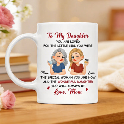 Personalized White Ceramic Mug for Daughter, Cute Mom and Daughter Coffee Design, Unique Gift From Mom