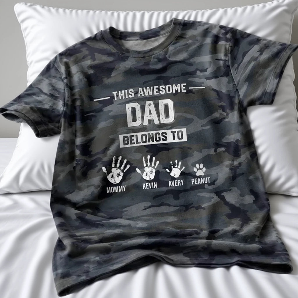 Personalized Printed Classic Tee, Camo Dad Hands & Paws, Unique Creative Gift For Dad