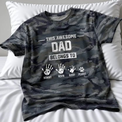 Personalized Printed Classic Tee, Camo Dad Hands & Paws, Unique Creative Gift For Dad