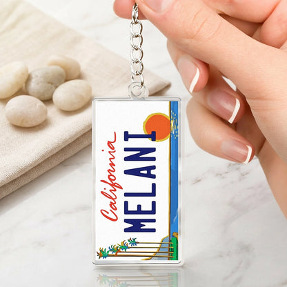 State License Plate Acrylic Keychain, California MELANI Design, Beach Sunset Style, Unique Travel Gift