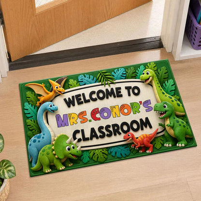 Personalized Standard Doormat with Safari Dinosaurs, Unique Teacher Gift for Classroom Entry
