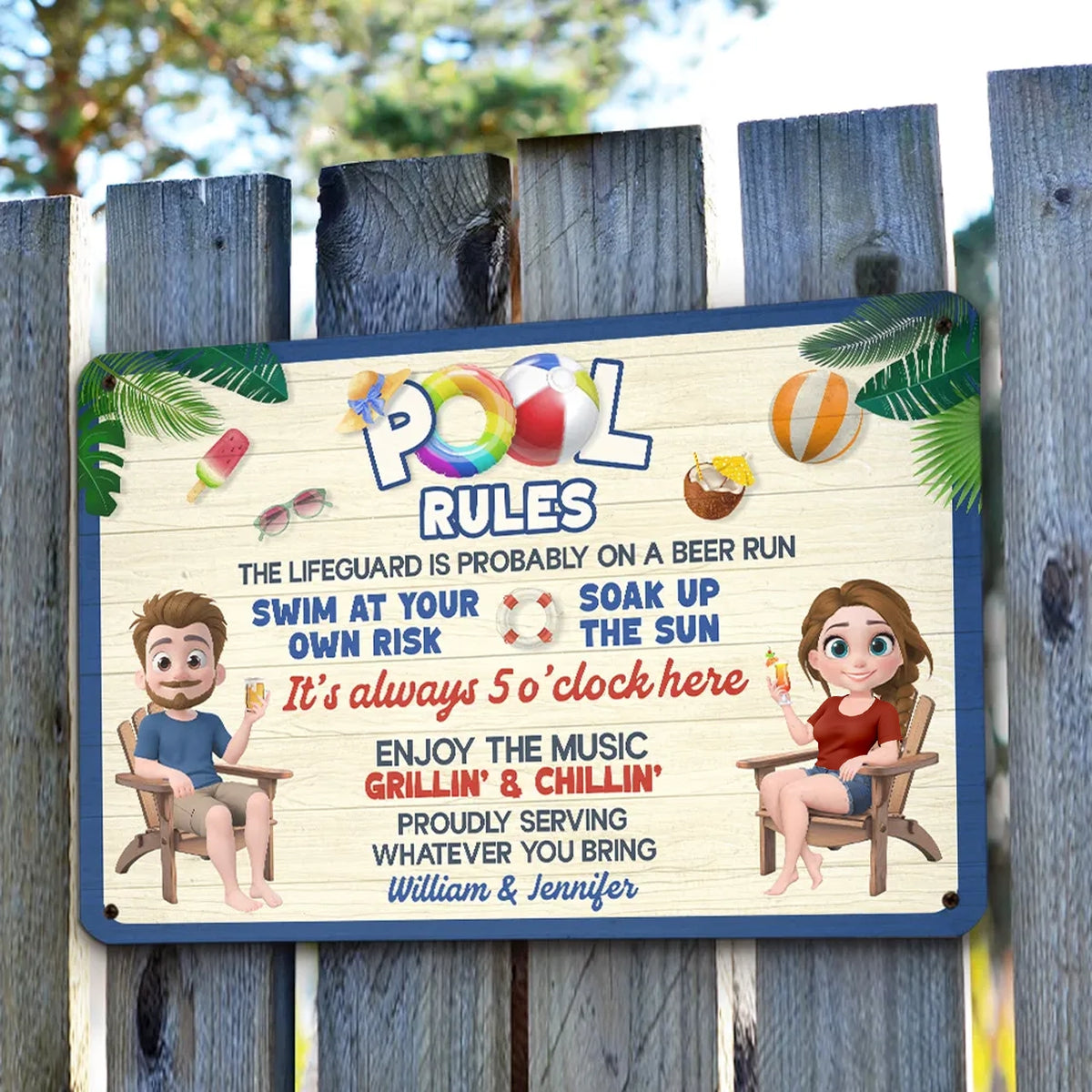 Personalized Pool Rules Rectangular Iron Sign for Backyard Pool Decor, Funny Summer Vibes, Unique Gift for Couples