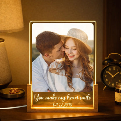 You Make My Heart Smile Personalized LED Light Frame - Romantic Photo Keepsake With Cozy Ambient Light, Creative Gift