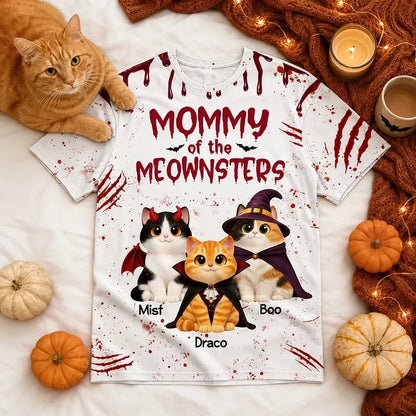 Personalized Printed Classic Tee, Mommy of the Meownsters Cat Lover Halloween Unique Gift