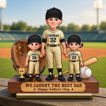 Personalized 2-Layer Wooden Plaque, Baseball Dad & Kids Holding Hands, Unique Father's Day Gift for Dad